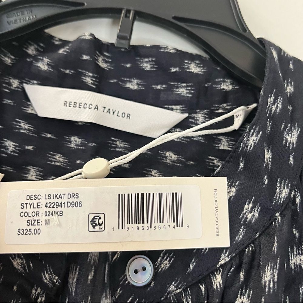Rebecca Taylor Ikat Cotton Long Sleeve Shirtdress Size Navy Medium NWT - Picture 7 of 12